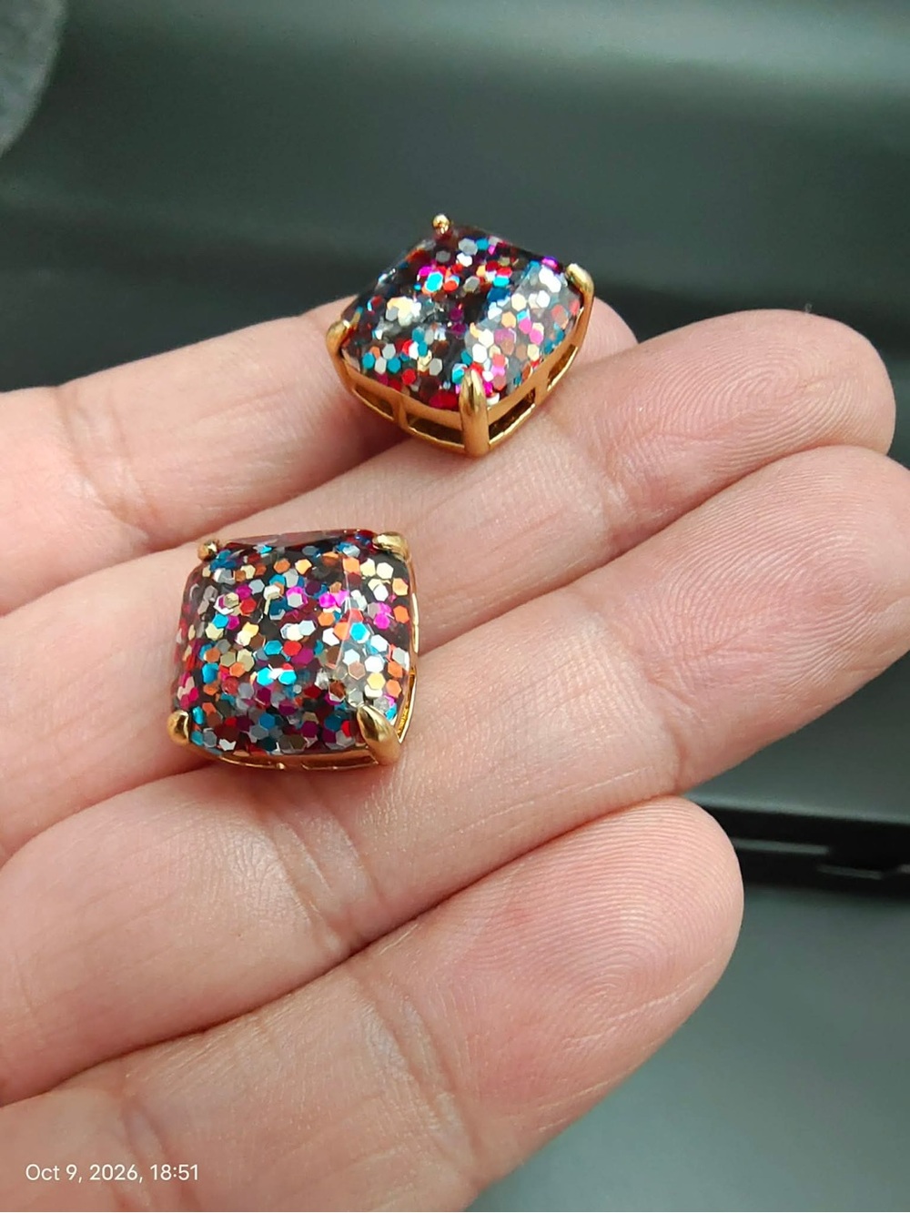 New Kate Spade New York Multi-glitter Square Stud Earrings - Picture 4 of 4